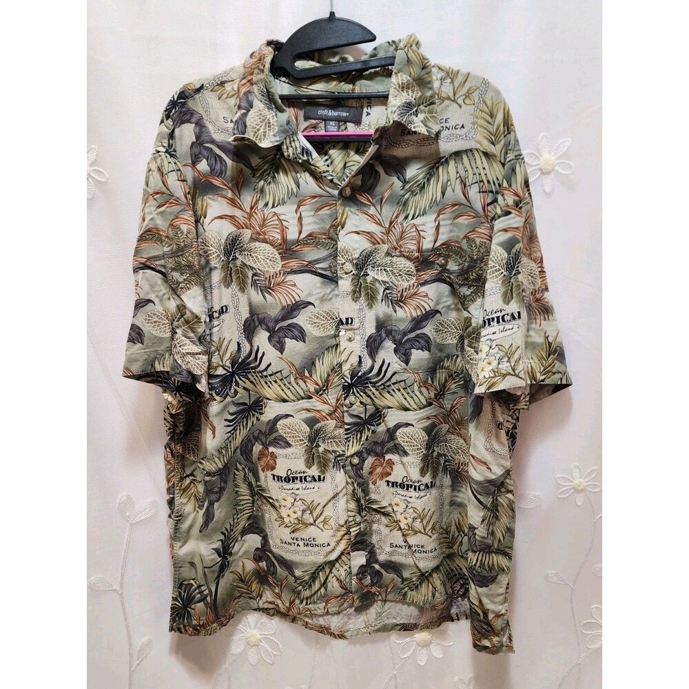 CROFT & BARROW MENS XL GREEN SHIRT TROPICAL VACATION PARADISE BEACH RESORT ALOHA